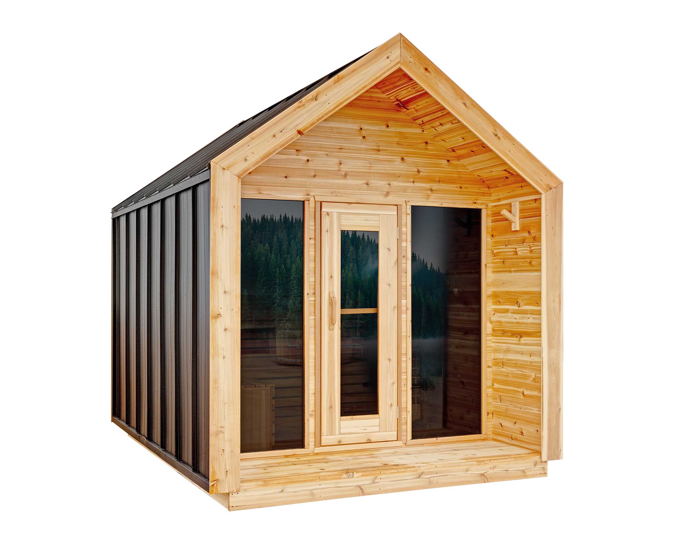 Side view of the Northern Leisure Modern Cabin Sauna with Porch cabinet
